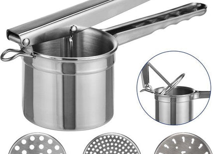 Haushalt aardappelpers roestvrij staal met 3 verwisselbare schijven - MBDeals.nl