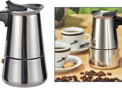 Haushalt - Koffiemaker - Voor 2 Kopjes - Werkt op Gas en Keramische kookplaten - RVS - MBDeals.nl