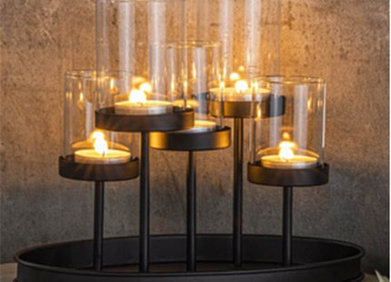 Hi - Kandelaar - Ruimte voor 5 Kaarsen - 25 X 15 X 20cm - Inclusief Glazen Houders - MBDeals.nl