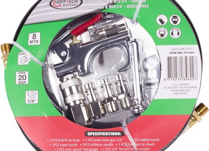 Hofftech luchtslang 8 meter, 10-delige set met blaaspistool en bandendrukmeter - MBDeals.nl