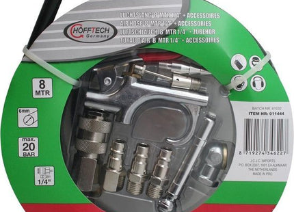 Hofftech luchtslang 8 meter, 10-delige set met blaaspistool en bandendrukmeter - MBDeals.nl