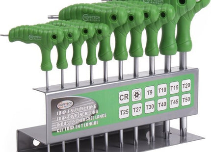 Hofftech torxsleutel set met T-greep, 10-delig, T9 t/m T50 en opbergrek - MBDeals.nl