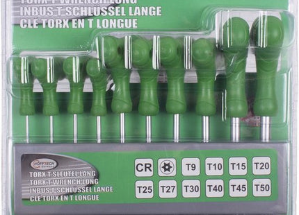 Hofftech torxsleutel set met T-greep, 10-delig, T9 t/m T50 en opbergrek - MBDeals.nl