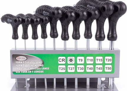 Hofftech torxsleutel set met T-greep, 10-delig, T9 t/m T50 en opbergrek - MBDeals.nl