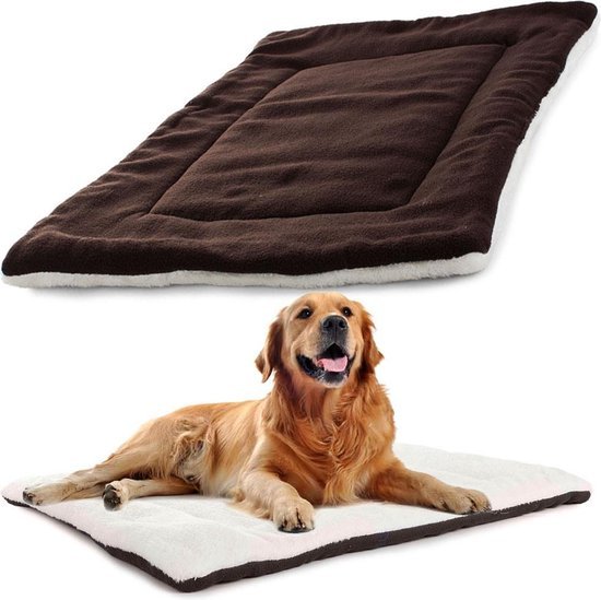 Hondenmand plat van stof 70 x 53 cm bruin-wit voor hond en kat - MBDeals.nl