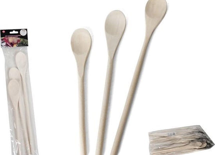 Houten pollepels set van 3 stuks in 25, 30 en 35 cm, lichtbruin - MBDeals.nl