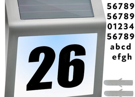 Izoxis - Zonne - energie Huisnummer - Roestvrij Staal - Inclusief Montageset - Cijfers en Letters Stickers Inbegrepen - MBDeals.nl