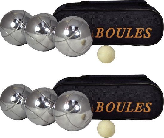 Jeu de boules set volwassenen in draagtas, 3 ballen van 740 gram en but, 2 sets