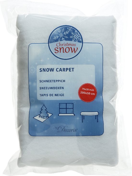 Sneeuwmat voor onder de kerstboom van wit polyester, 200 x 50 cm