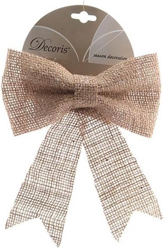 Kerstboomstrik naturel met glitter, 75 cm lang, van kunststof