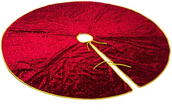 Kerstboomkleed rood met gouden sterren, rond, 120 cm doorsnede