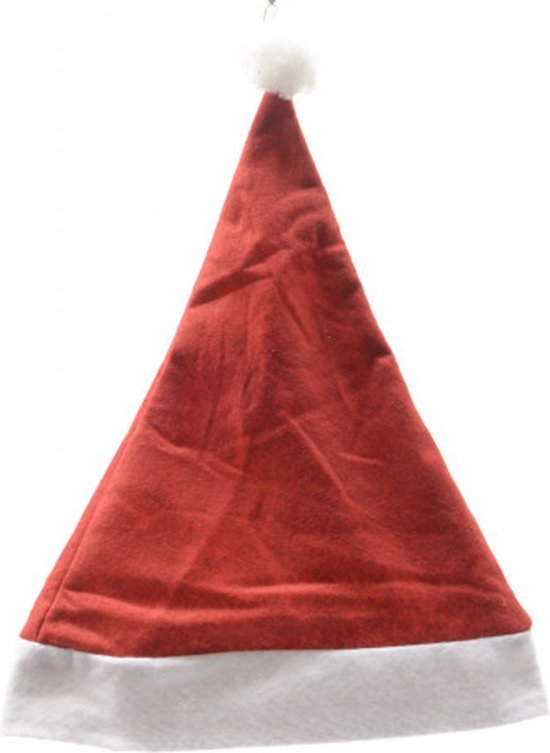 Kerstmuts rood en wit met pompon, voor volwassenen en kinderen, 40 x 29 cm