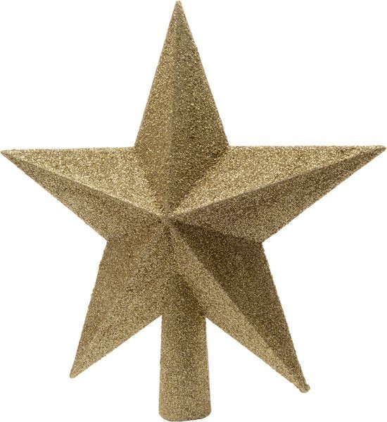 Kerstpiek – Ster - Glitters – Kleur Licht Goud – Circa 19 cm Hoog - MBDeals.nl