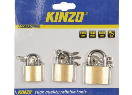 Kinzo - Hangslot 3 - delige Set - 40 mm, 30 mm, 25 mm - Inclusief 3 Sleutels per Slot - Metaal - MBDeals.nl