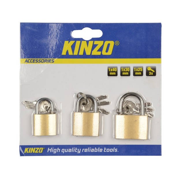 Kinzo - Hangslot 3 - delige Set - 40 mm, 30 mm, 25 mm - Inclusief 3 Sleutels per Slot - Metaal - MBDeals.nl