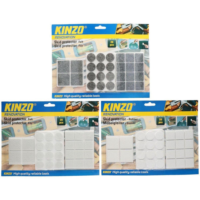 Kinzo - Skid Pads - Set van 28 Stuks - Ronde en Vierkante Vormen - Grijs/Wit - MBDeals.nl