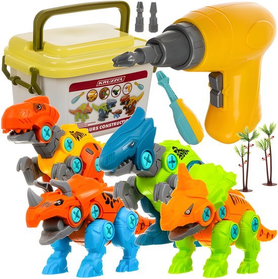 Kruzzel dinosaurus constructieset 4-in-1 met 85 bouwblokken, 3 tot 7 jaar - MBDeals.nl