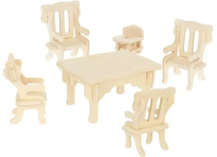Kruzzel - Mebelset Poppenhuis - 34 - Delige Set - Duurzaam Hout - Inclusief Schuurpapier en Instructies - MBDeals.nl