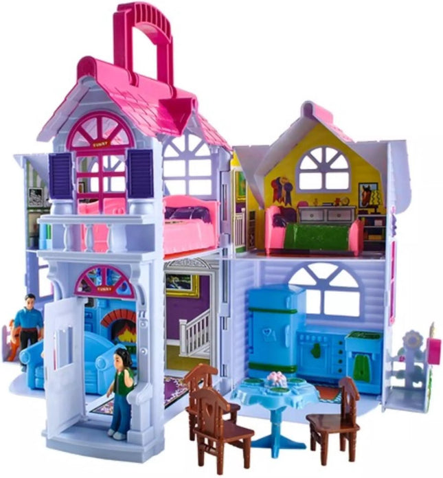 Kruzzel - Poppenhuis - Opvouwbaar - Kleurrijke Meubels en Accessoires - Grote Handgreep - MBDeals.nl