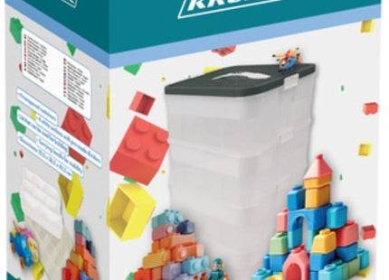 Kruzzel stapelbox 4 lagen met verdelers voor bouwsteentjes, 35 liter transparant - MBDeals.nl