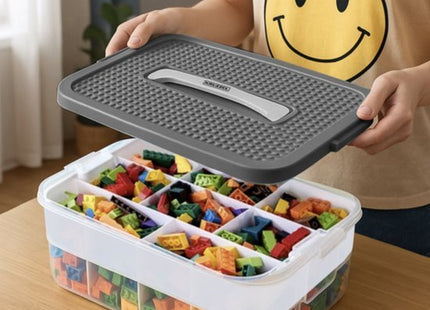 Kruzzel stapelbox 4 lagen met verdelers voor bouwsteentjes, 35 liter transparant - MBDeals.nl