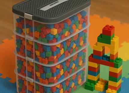 Kruzzel stapelbox 4 lagen met verdelers voor bouwsteentjes, 35 liter transparant - MBDeals.nl