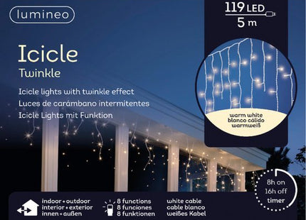 Lumineo ijspegelverlichting buiten warm wit, 119 leds, 500 cm, met timer