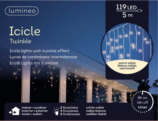 Lumineo ijspegelverlichting buiten warm wit, 119 leds, 500 cm, met timer