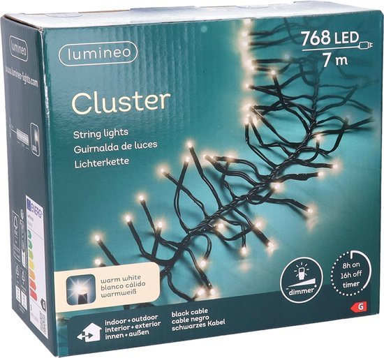 Lumineo clusterverlichting buiten, 768 leds warm wit, 700 cm, met timer