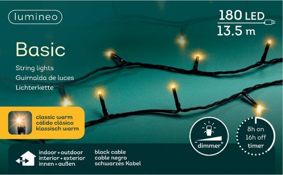Lumineo kerstverlichting buiten 180 leds warm wit, 1350 cm, timer en dimmer