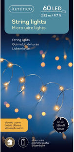Lumineo micro kerstverlichting op batterij, 60 leds warm wit, 295 cm - foto 3