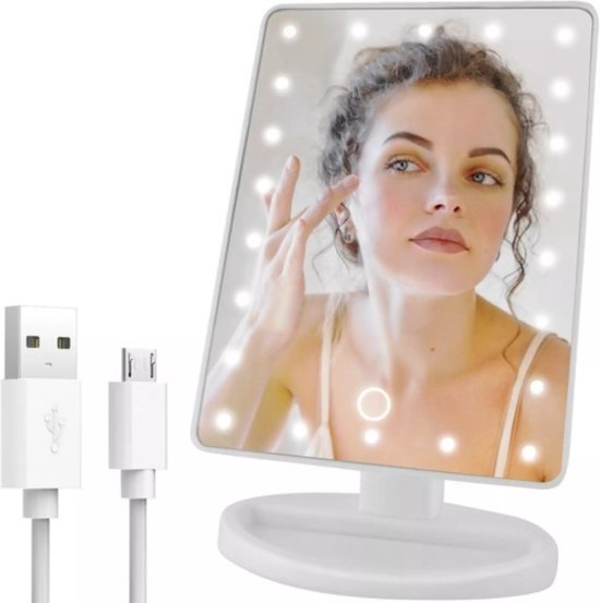 Make - up Spiegel met LED Verlichting - Draadloos - 22 LED Lampen - Inclusief USB - stroomkabel - MBDeals.nl