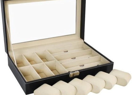 Malatec horlogebox zwart voor 6 horloges en 3 brillen met glazen deksel - foto 2