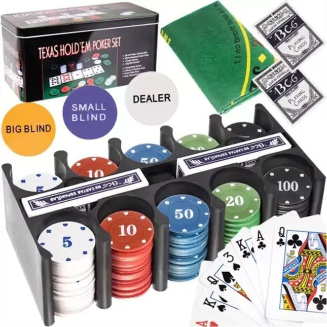 Malatec - Poker Set - 200 Chips - Inclusief Kaarten en Accessoires - Multicolor - MBDeals.nl