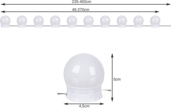 Malatec – Spiegellampen – 10 LED Lampen – 11 Lichtniveaus – Bedieningspaneel - MBDeals.nl
