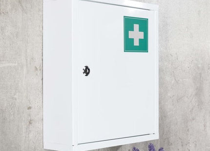 Medicijnkastje met slot van gepoedercoat staal, 31,5 x 10 x 36 cm, wit en groen - foto 3