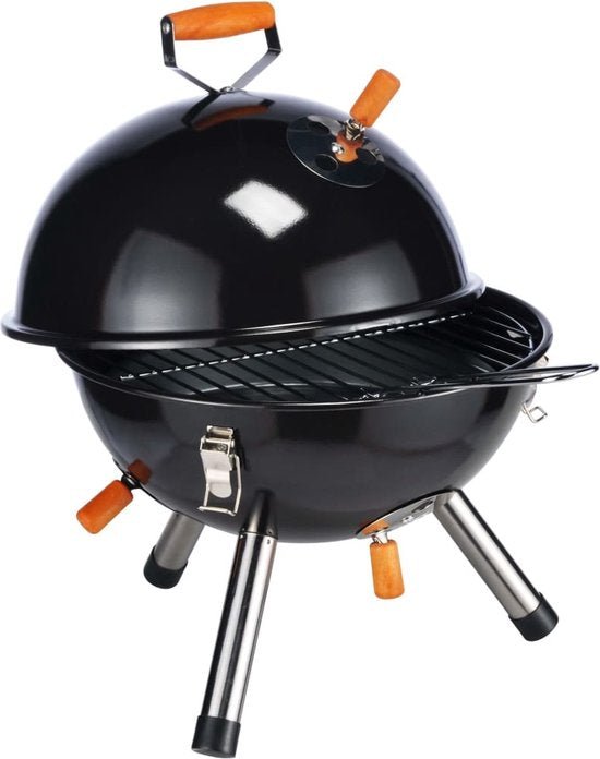 Mini kogelbarbecue op houtskool met deksel, rooster 29 cm, zwart