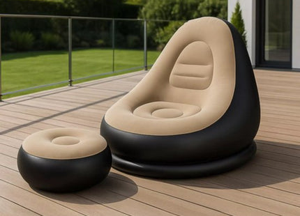 Opblaasbare stoel met voetensteun en voetpomp, tot 120 kg, zwart-beige - MBDeals.nl