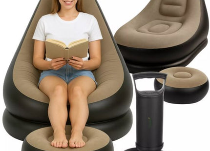 Opblaasbare stoel met voetensteun en voetpomp, tot 120 kg, zwart-beige - MBDeals.nl