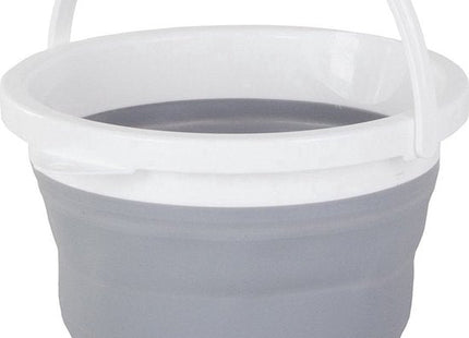 Opvouwbare emmer 5 liter van siliconen met inklapbaar handvat in grijs en wit