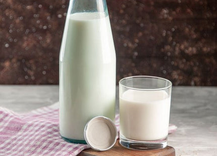 Orion glazen melkfles 1 liter met zwarte metalen schroefdop, 26 cm - MBDeals.nl