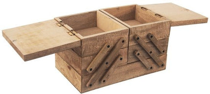 Orion houten naaikist van mangohout, uitklapbaar met 5 vakken, 30,5 x 18 x 21 cm - MBDeals.nl