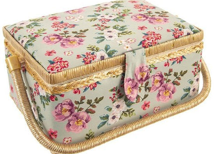 Orion naaikist met bloemenmotief en magnetische sluiting, groen, 24,5 x 18,5 cm - MBDeals.nl