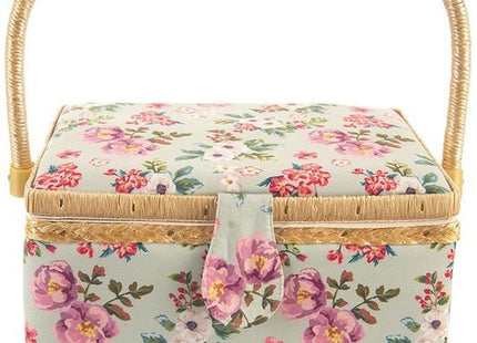 Orion naaikist met bloemenmotief en magnetische sluiting, groen, 24,5 x 18,5 cm - MBDeals.nl