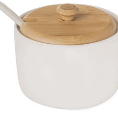 Orion porseleinen suikerpot WhiteLine met bamboe deksel en lepel, 240 ml, wit - MBDeals.nl