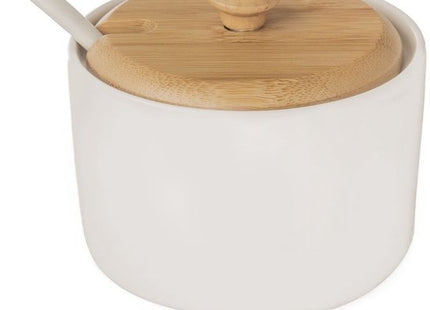 Orion porseleinen suikerpot WhiteLine met bamboe deksel en lepel, 240 ml, wit - MBDeals.nl