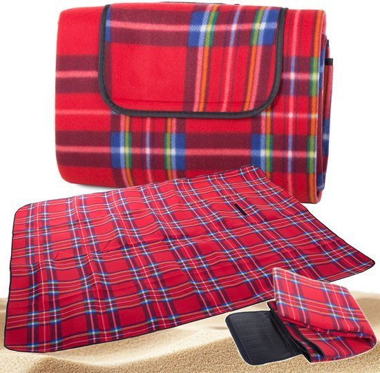 Picknickkleed 200 x 150 cm met grote rode ruit en waterdichte onderkant