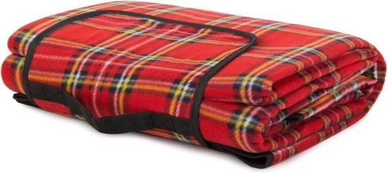 Picknickkleed 200 x 150 cm rode Schotse ruit met waterdichte onderkant