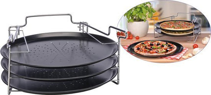 Pizza bakset met rek en 3 bakplaten van 31 cm, zwart - foto 2