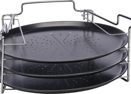 Pizza bakset met rek en 3 bakplaten van 31 cm, zwart